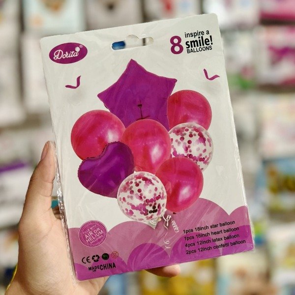 Producto - Set de globos FUCSIA / Estrella corazón 8 pcs