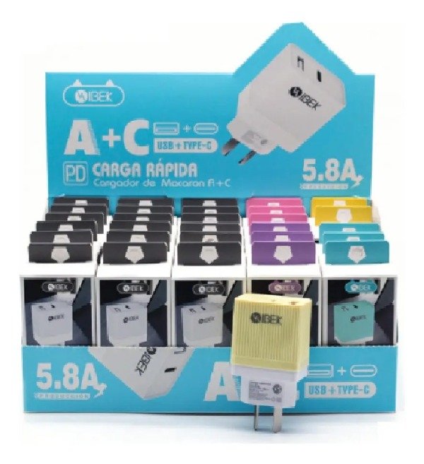 Producto - Cabezal Cargador Puerto USB + Tipo c 5.8A Ibek IB 582 Negro - 2