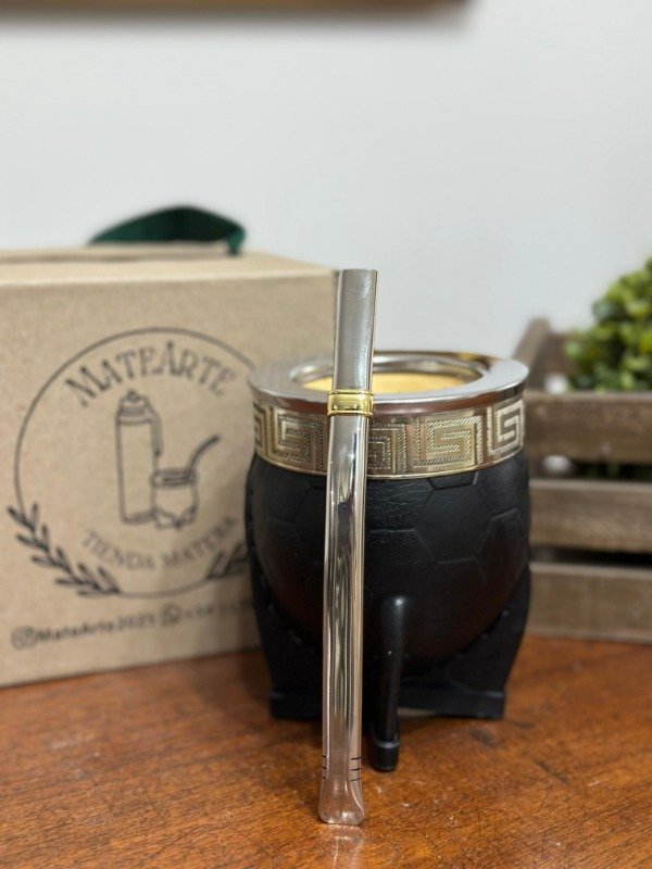 Producto - BOMBILLA CHATA PICO CURVO DE ACERO INOX CON ANILLO DE BRONCE