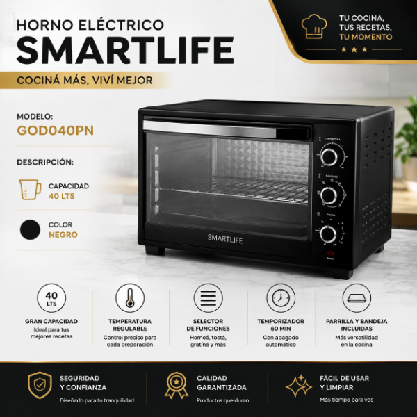 Producto - HORNO ELÉCTRICO SMARTLIFE 40 LITROS