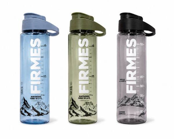 Producto - Botella deportiva "FIRMES" PROMO X1 UNIDADES con tapa a presion de 750 ML