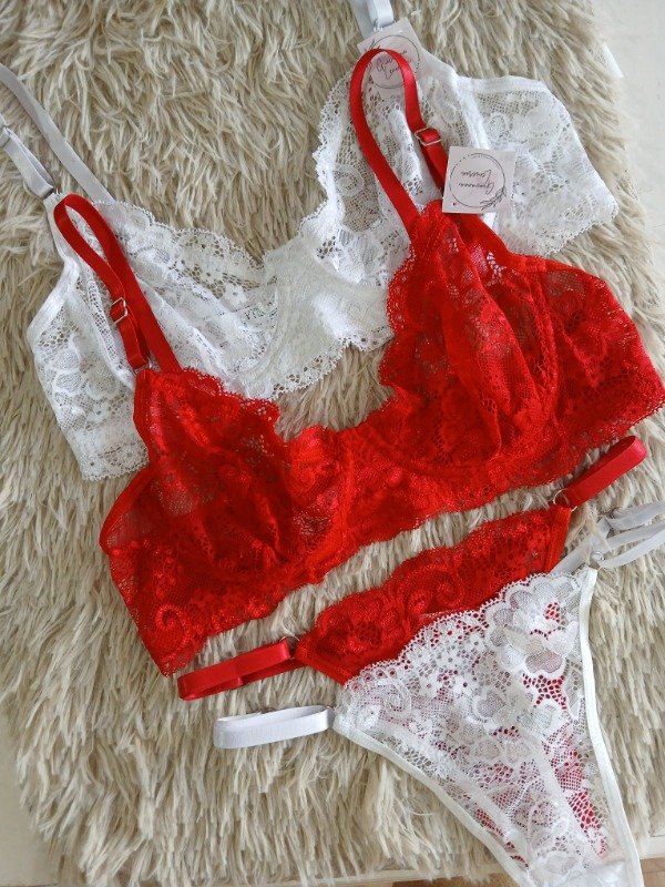 Producto - Conjunto encaje con aro x2 blanco/rojo T.85