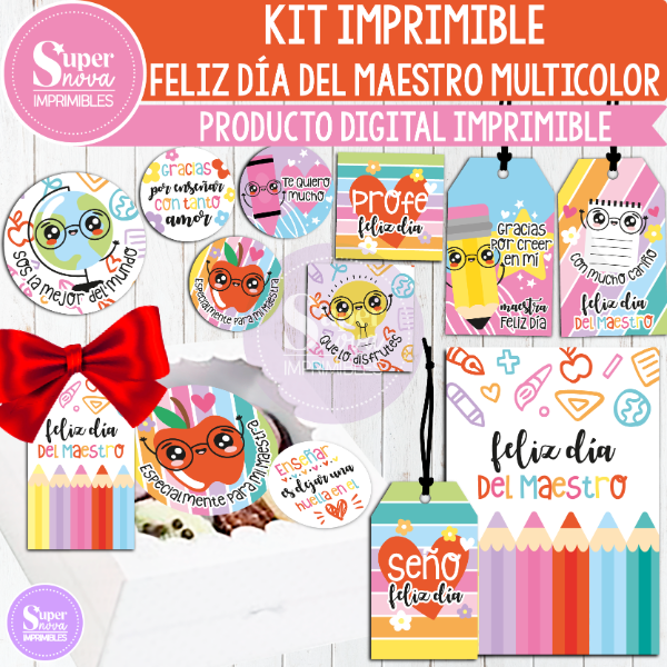 Producto - KIT IMPRIMIBLE FELIZ DÍA DEL MAESTRO MULTICOLOR