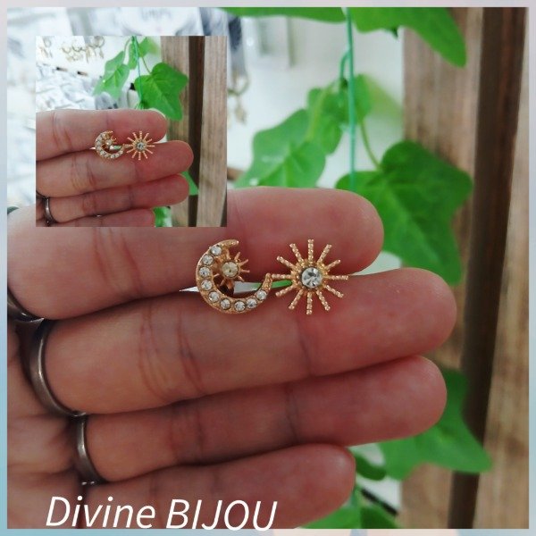 Producto - Aros sol y luna acero dorado