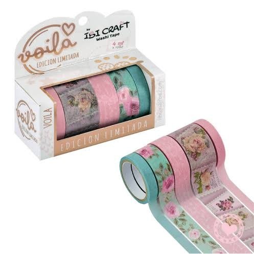 Producto - Cinta Adhesiva Decorativa Washi Tape Set 5 Rollos ROSES EDITION 4 Metros