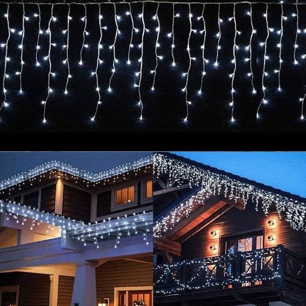 Producto - Lluvia Led tipo Cortina 6 x 0,7 mts Luz Blanca 200 Luces Fija + 7 efectos