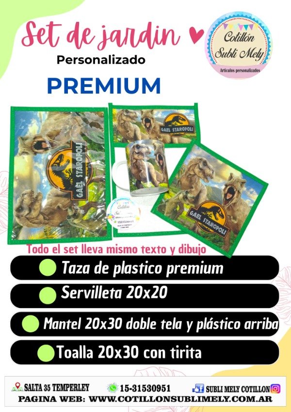 Producto - SET DE JARDIN PREMIUM TAZA+SERVILLETA+TOALLA+MANTEL CON PLASTICO