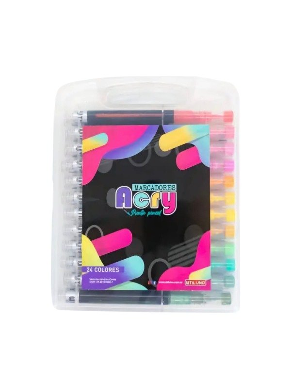 Producto - Marcadores Acrílicos Util Uno Punta Pincel X24 Colores Valija