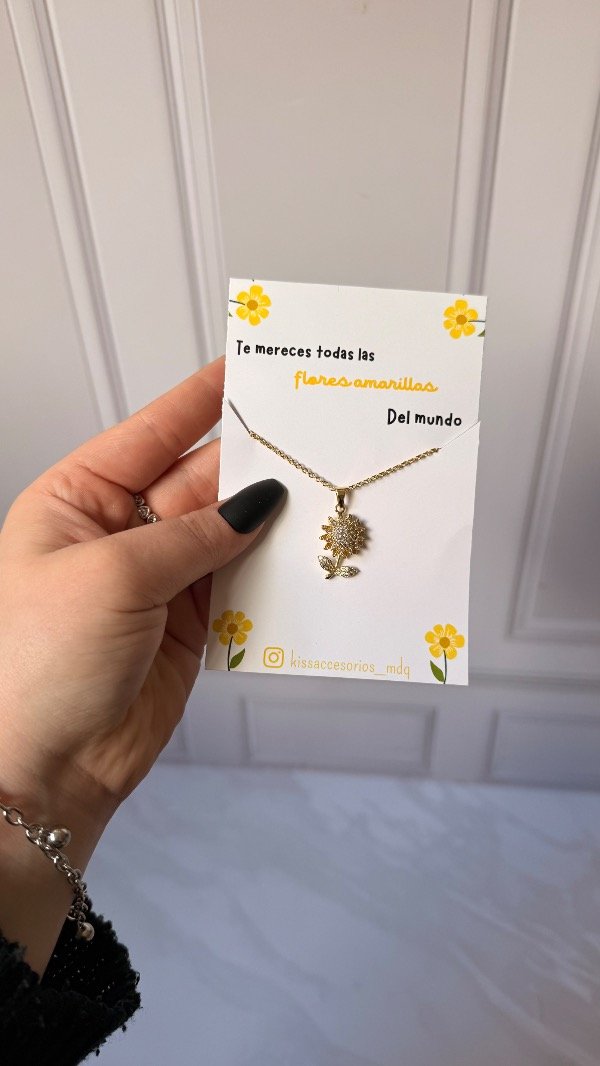 Producto - Collar giratorio flor girasol dorado con zirconias - 1