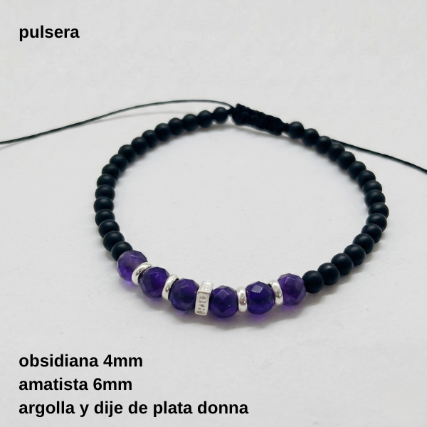 Producto - PULS.HOMB.FP - Pulsera regulable obsidiana 6mm y amatista (DÓLAR)