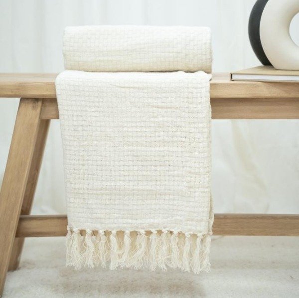 Producto - MANTA ALGODÓN CON TEXTURA Y FLECOS 150X125