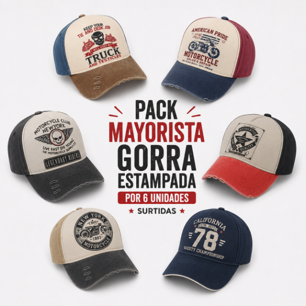Producto - pack gorra estampada reventa por 6 unidades