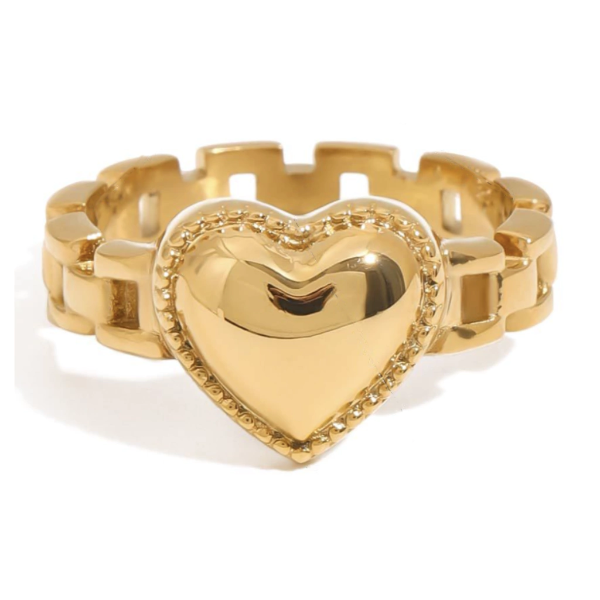 Producto - Anillo acero dorado corazon