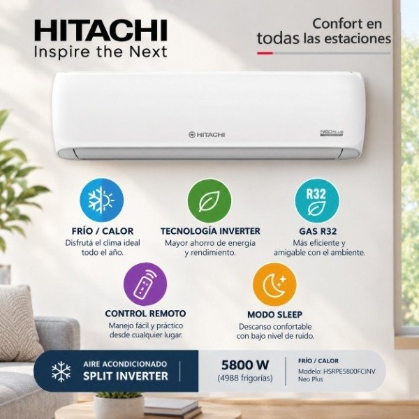 Producto - AIRE ACONDICIONADO HITACHI 5800W FRIO-CALOR INVERTER HSRPE5800FCINV Neo Plus