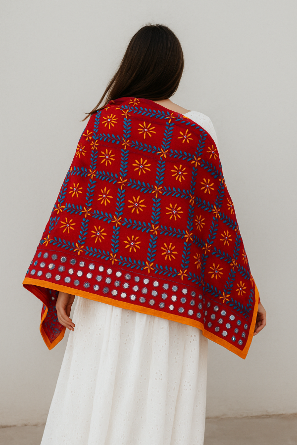 Producto - DUPATTA COLOR ROJO Y BORDE AMARILLO