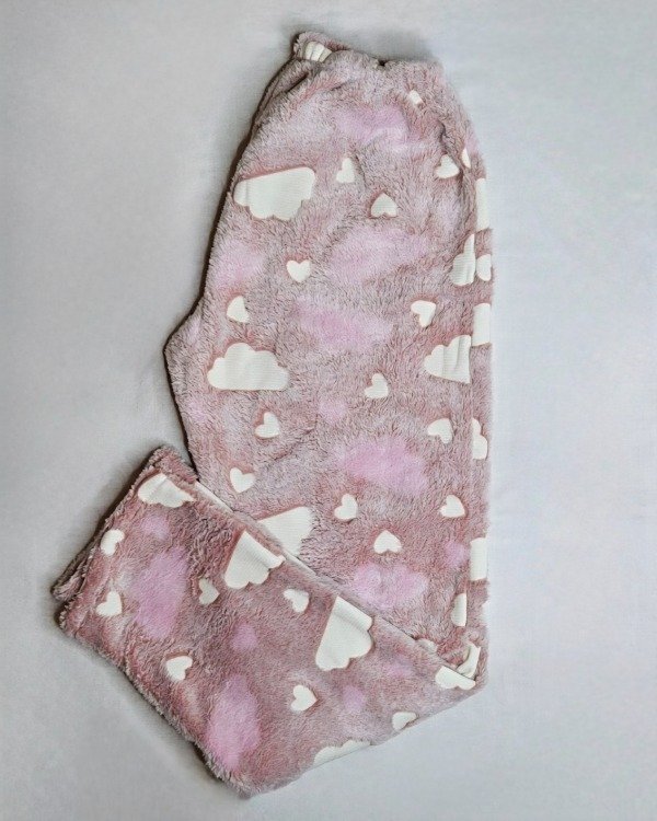 Producto - Pantalon polar luminoso - Rosa viejo con nubes lilas y blancas