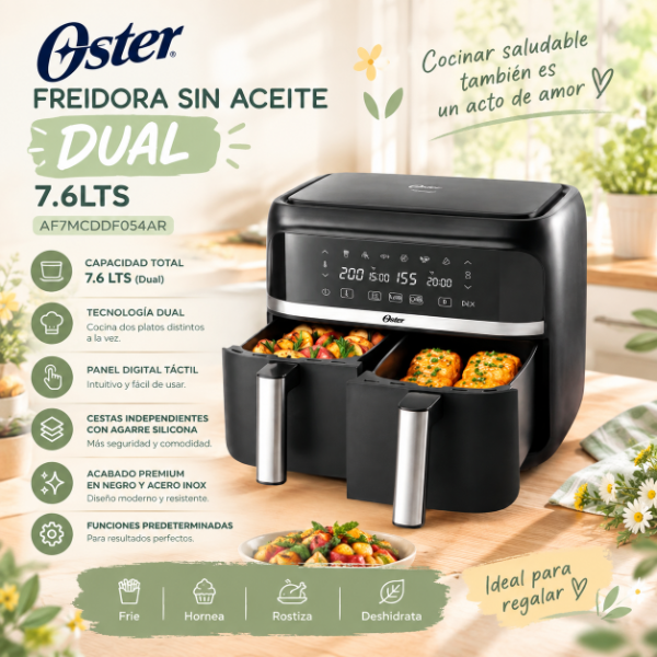 Producto - FREIDORA SIN ACEITE OSTER AF7MCDDF054AR 7.6LTS DUAL
