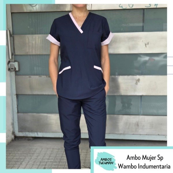 Producto - Ambo Azul Detalle Rosa Spandex Manhattan
