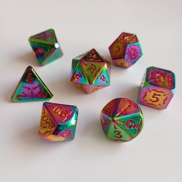 Producto - Set Dados de Rol METÁLICOS - Tornasolados+Red