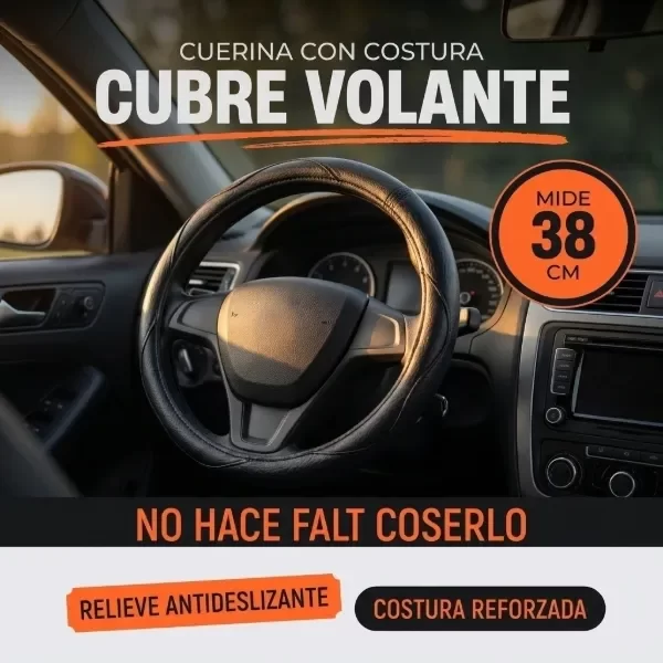 Producto - Cubre Volante de Cuerina Negro con Costura 38cm de Diámetro Externo