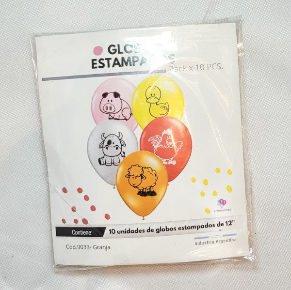 Producto - Globos estampados granja x10 unidades 12"