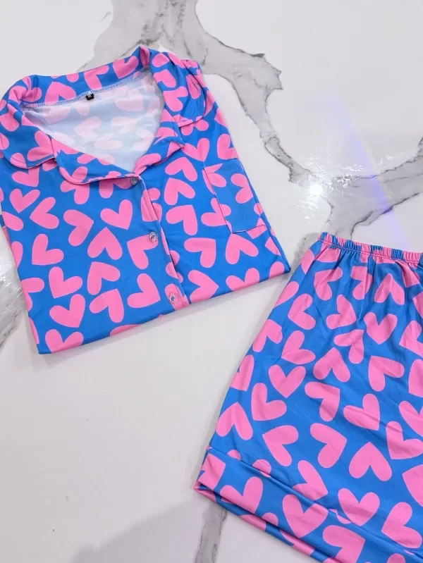 Producto - Pijama Camisero Corazones azul