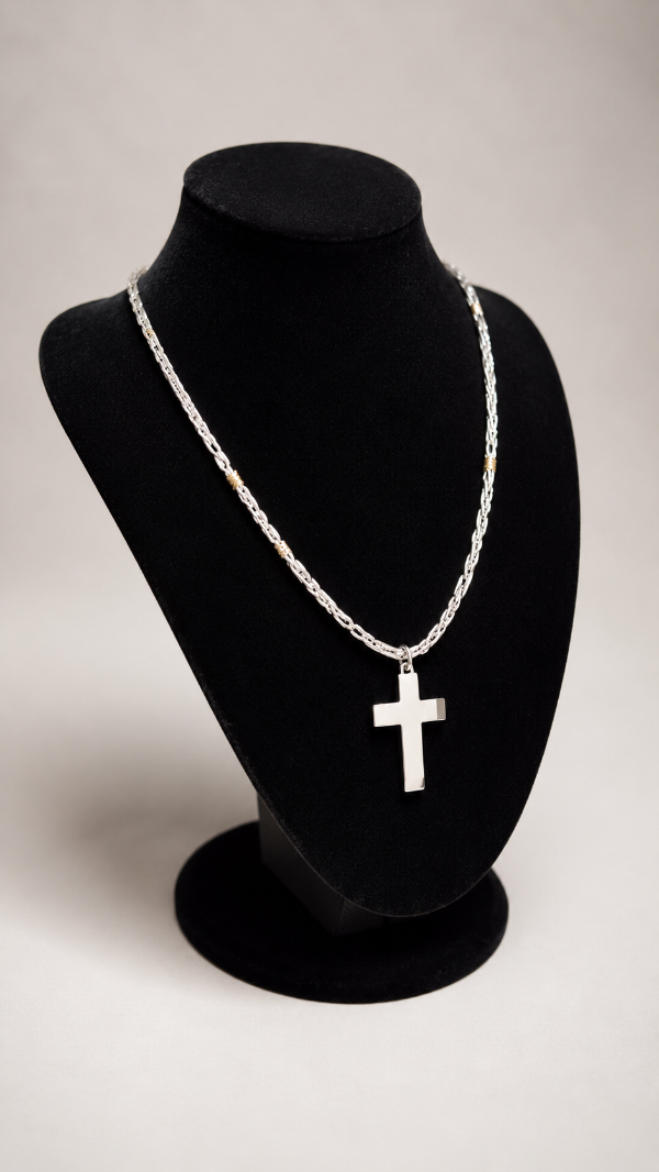 Producto - Cadena plata y oro con dije cruz - 0