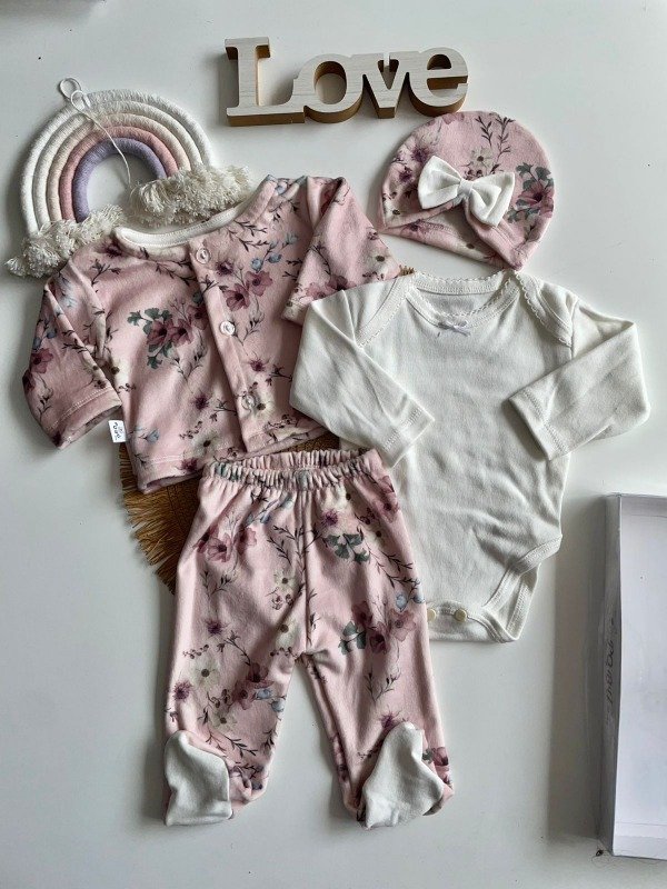 Producto - AJUAR 4 PIEZAS PLUSH FLOREADO - COD 1167