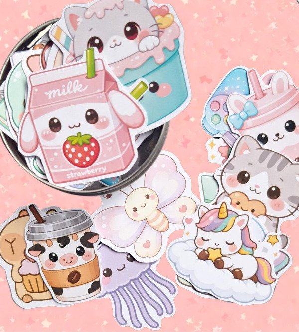 Producto - Lata de stickers Kawaii chica