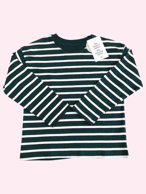 Producto - Remera manga larga color beige con rayas verdes HYM 5/6 años