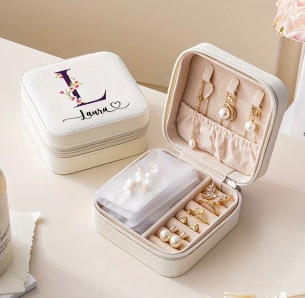 Producto - Joyero Personalizado con Inicial y Nombre Rosa/blanco