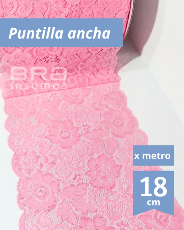 Producto - [P23] Puntilla Elastizada 18 cm - Rosa Barbie (x Metro)