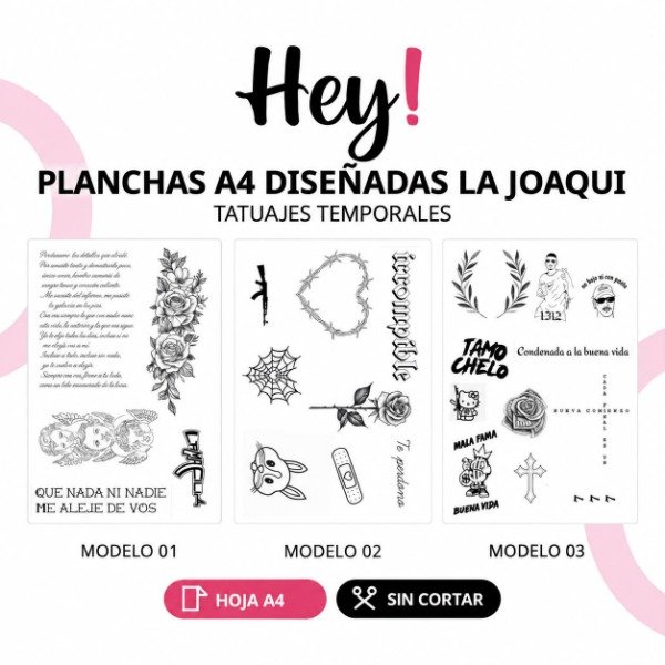 Producto - PLANCHA A4 PREDISEÑADA LA JOAQUI - TATUAJES TEMPORALES - 0