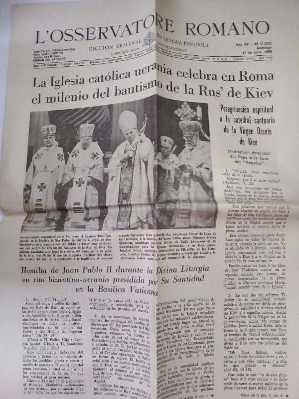 Producto - L Osservatore romano Edición española #1020 - Julio 1988