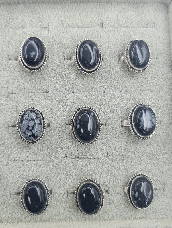 Producto - Anillo de baño en plata en piedra obsidiana copo de nieve - 4