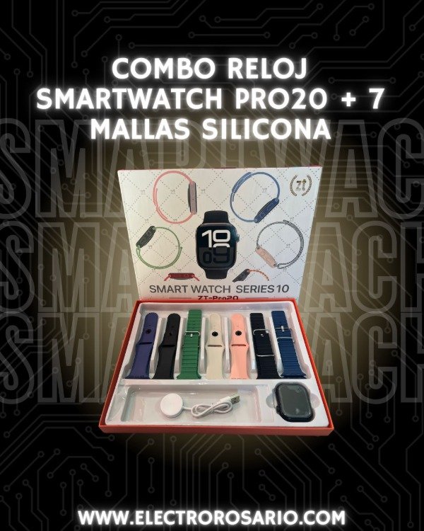 Producto - COMBO RELOJ SMARTWATCH PRO20 + 7 MALLAS SILICONA