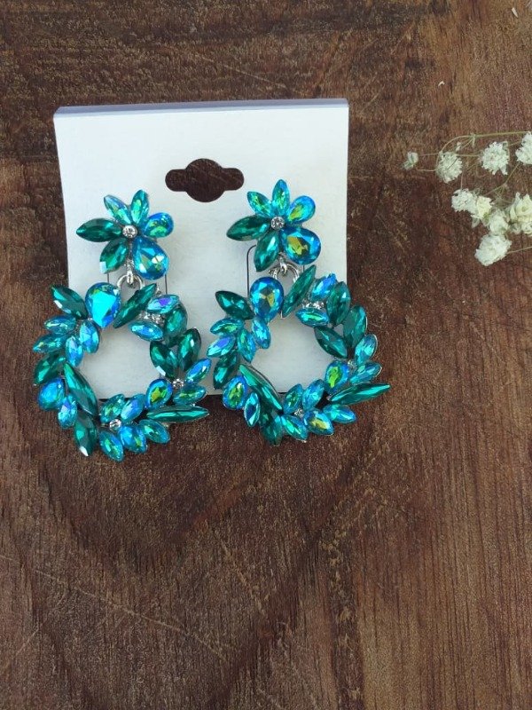 Producto - AF0033 Aro Piedra Colgante Esmeralda/Turquesa