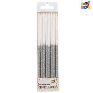 Producto - VELAS LARGAS GIBRE BICOLOR PLATEADAS - Blister x 16 unidades