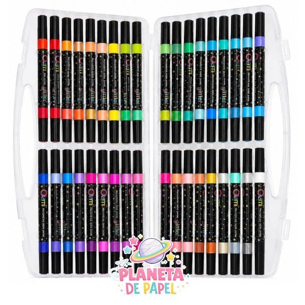 Producto - MARCADORES GLITTER DOBLE PUNTA PINCEL 36 MARCADORES 72 COLORES - 1