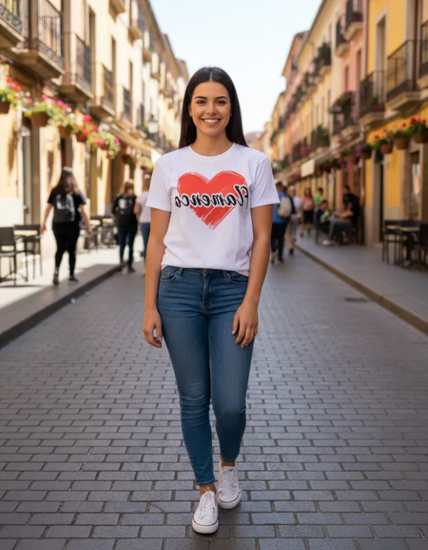 Producto - Remera Mangas Cortas Corazón Flamenco Blanco Talle M