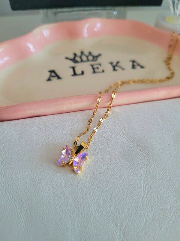 Producto - Collar mariposa tornasol de acero dorado