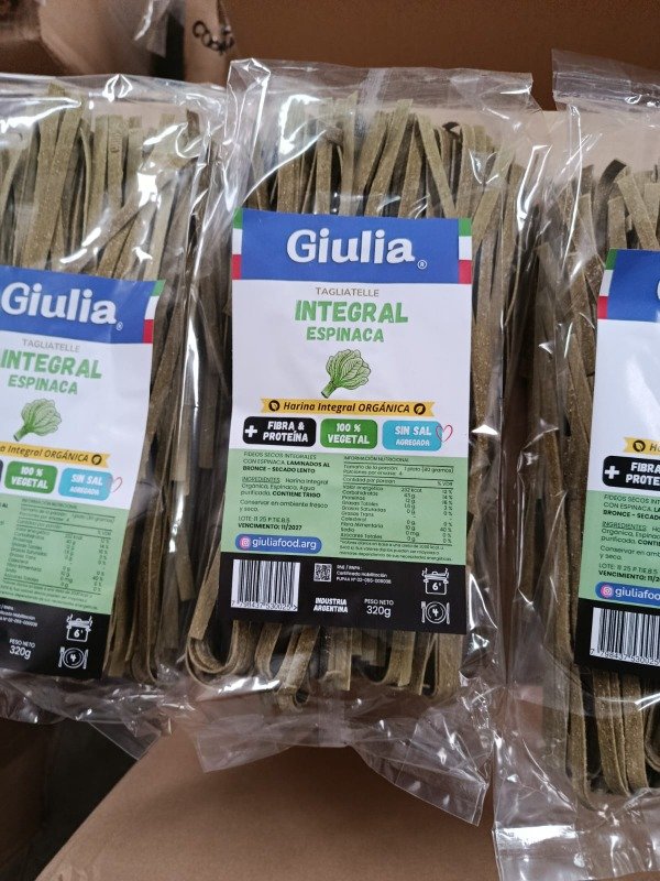 Producto - fideo integral tagliatella de espinaca, Giulia, x 400 grs. Mas info click
