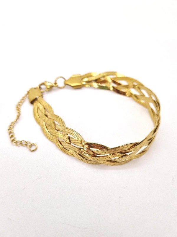 Producto - Pulsera acero dorado trenzada plana quintuple