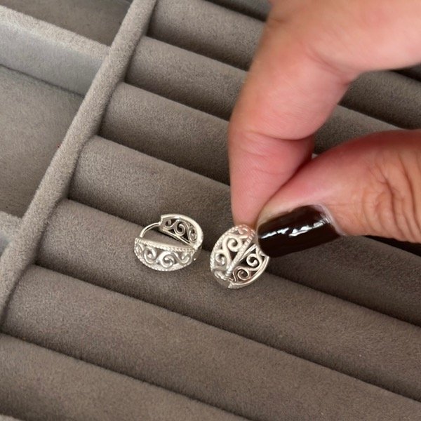 Producto - Aros Huggies calados arabescos Plata 900