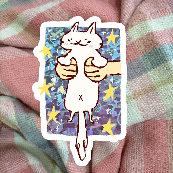 Producto - sticker vinilo holografico "gatito blanco"
