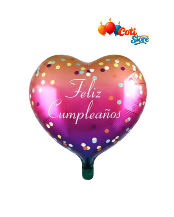 Producto - Globo corazón "FELIZ CUMPLEAÑOS" 18" x50u estampado