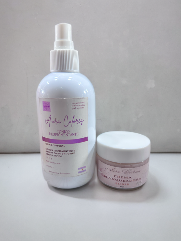 Producto - Tónico despigmentante y crema blanqueadora elixir .