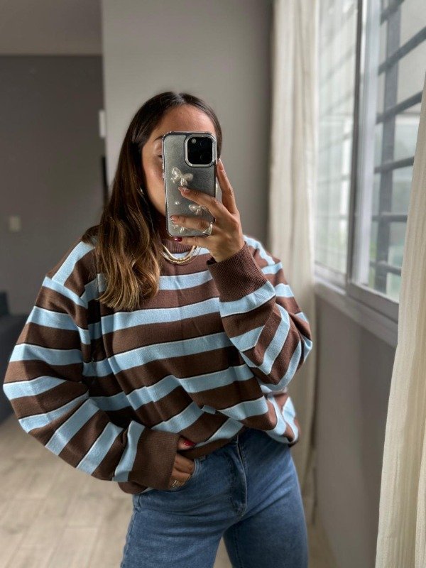 Producto - Sweater Doble Tricolor Celeste// 39.900 TRANSF