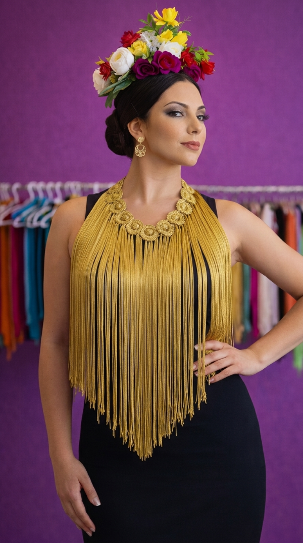 Producto - Collar De Flecos De Seda Círculos Dorado - 0