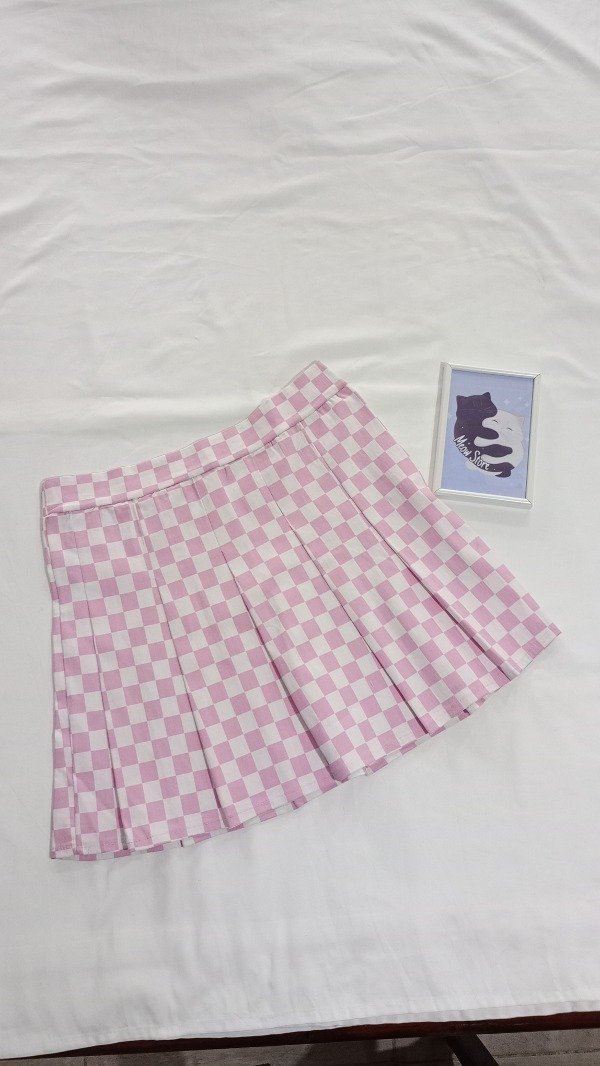 Producto - Pollera tableada Rosa con blanco